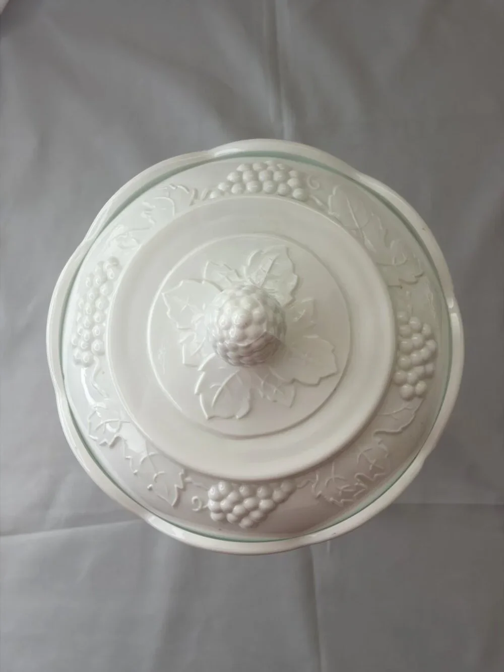 Vintage Indiana Glass Harvest Grape Milk Glass Covered Pedestal Compote